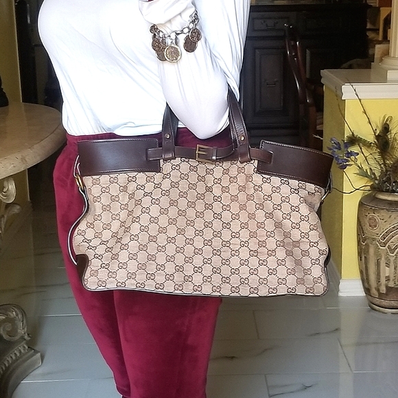 Auth Gucci large GG canvas leather tote - Picture 2 of 16